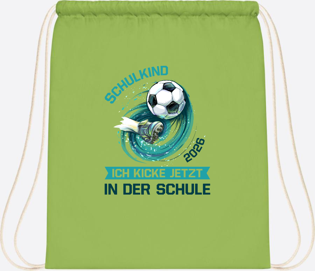 Turnbeutel Fußball Schulkind 2026 – Geschenk zur Einschulung - Lime Green