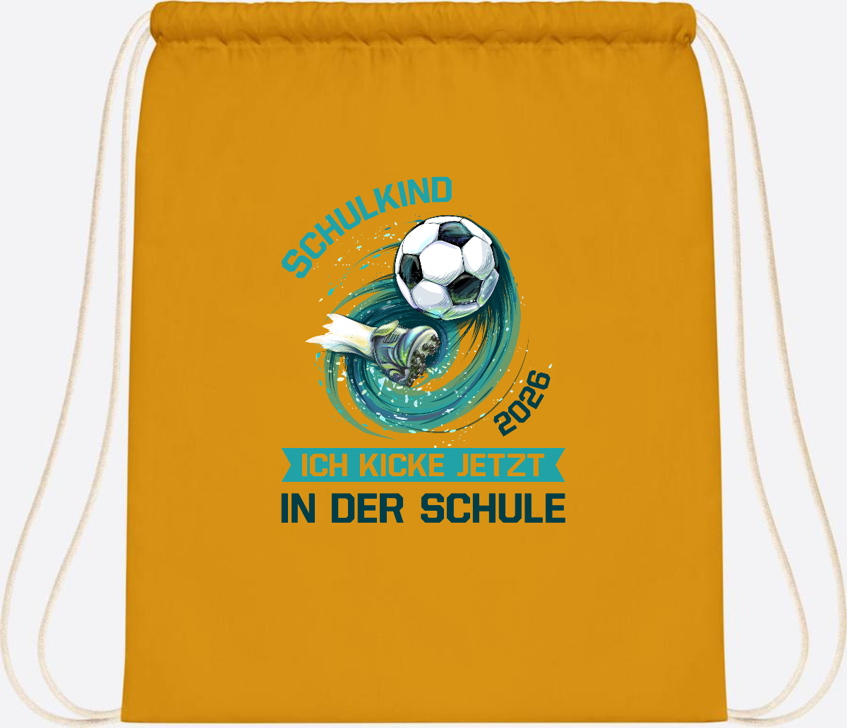 Turnbeutel Fußball Schulkind 2026 – Geschenk zur Einschulung - Mustard
