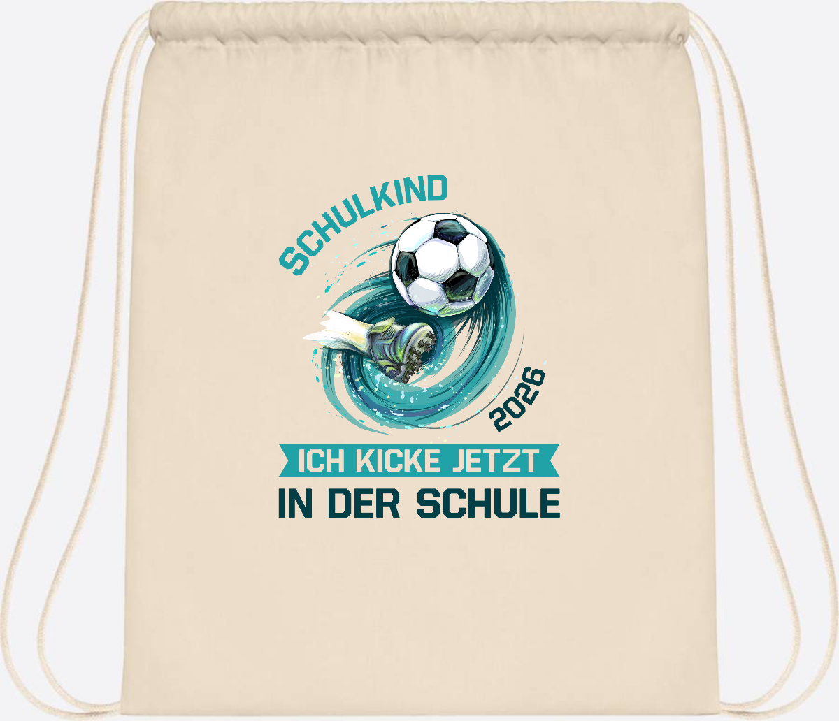 Turnbeutel Fußball Schulkind 2026 – Geschenk zur Einschulung - Natural