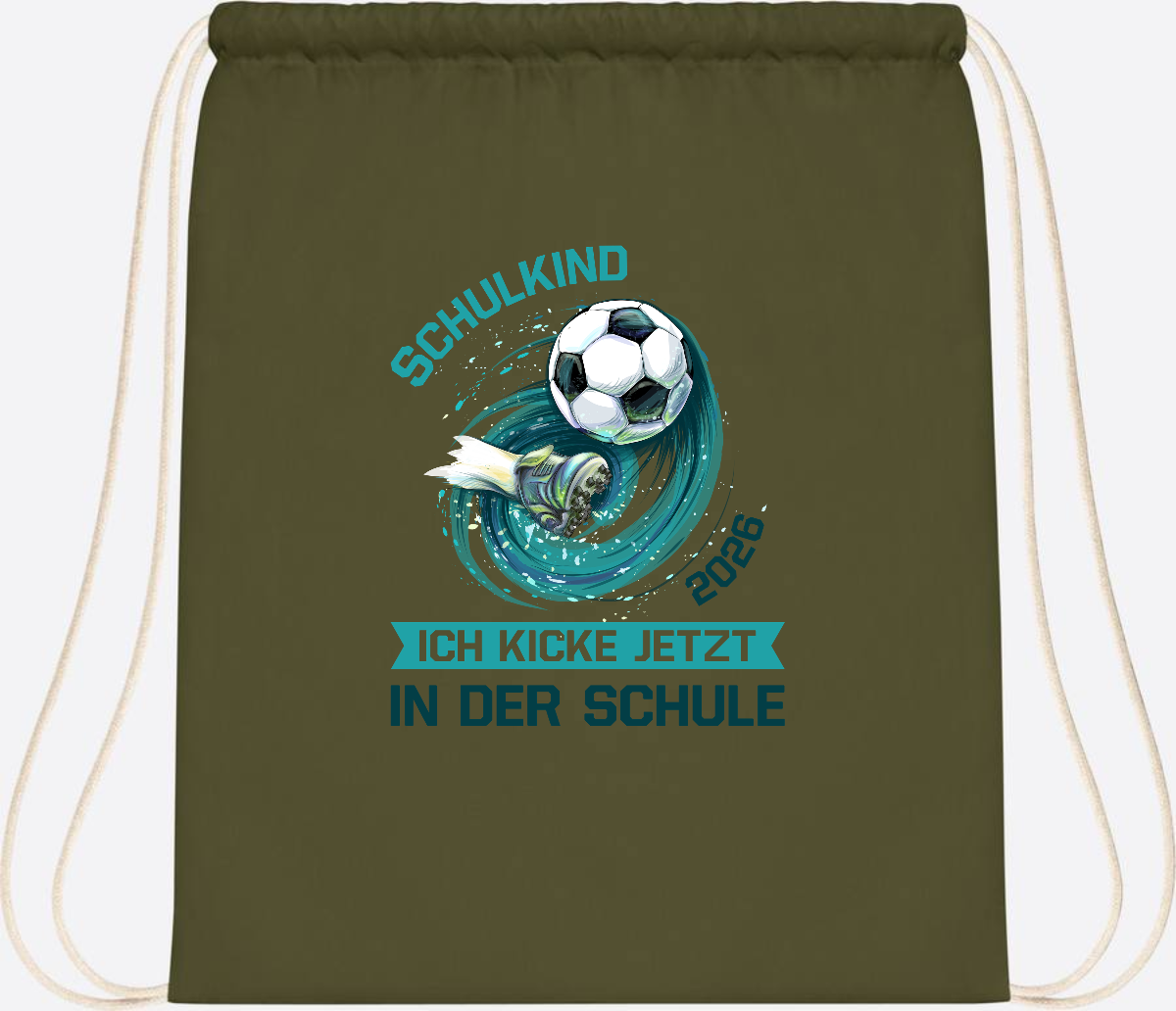 Turnbeutel Fußball Schulkind 2026 – Geschenk zur Einschulung - Olive Green