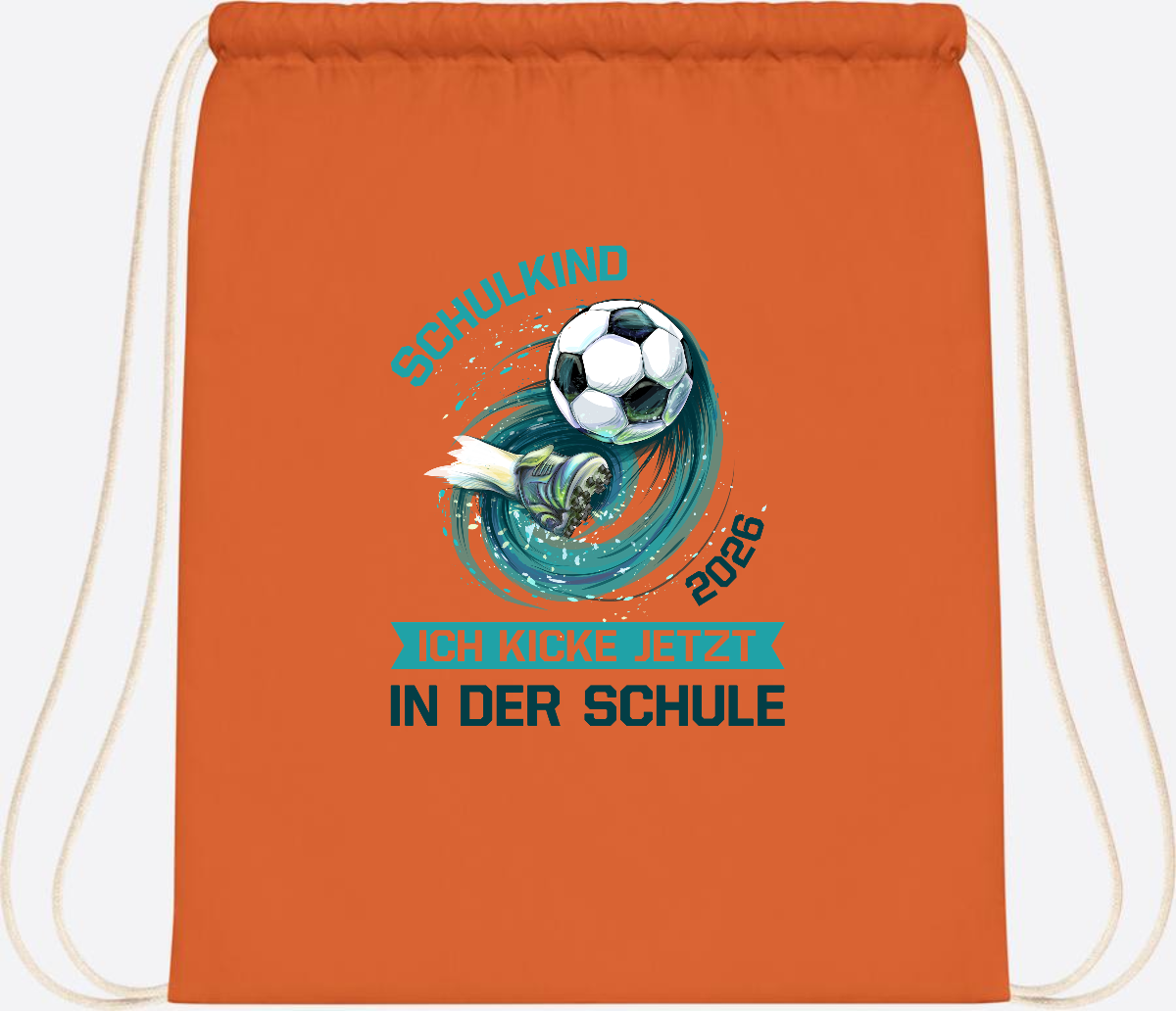 Turnbeutel Fußball Schulkind 2026 – Geschenk zur Einschulung - Orange
