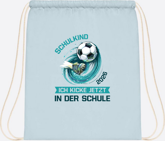 Turnbeutel Fußball Schulkind 2026 – Geschenk zur Einschulung - Pastel Blue/White