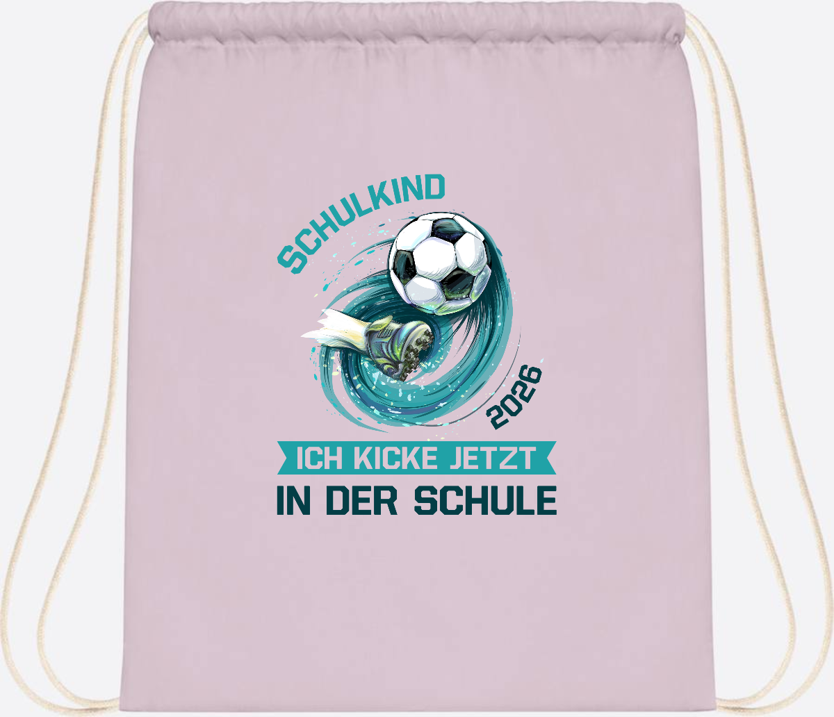 Turnbeutel Fußball Schulkind 2026 – Geschenk zur Einschulung - Pastel Pink/White