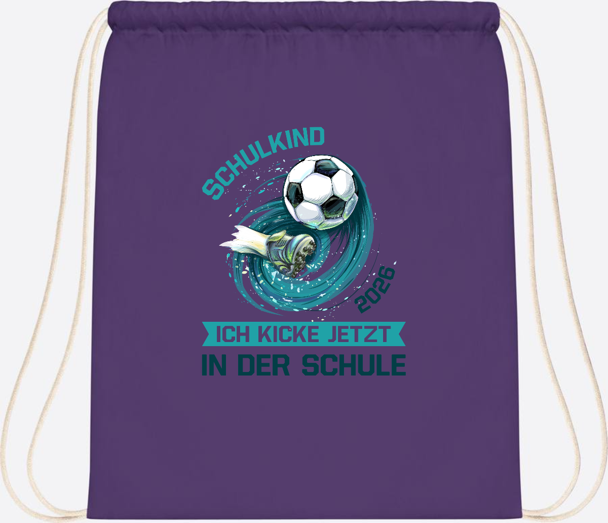 Turnbeutel Fußball Schulkind 2026 – Geschenk zur Einschulung - Purple