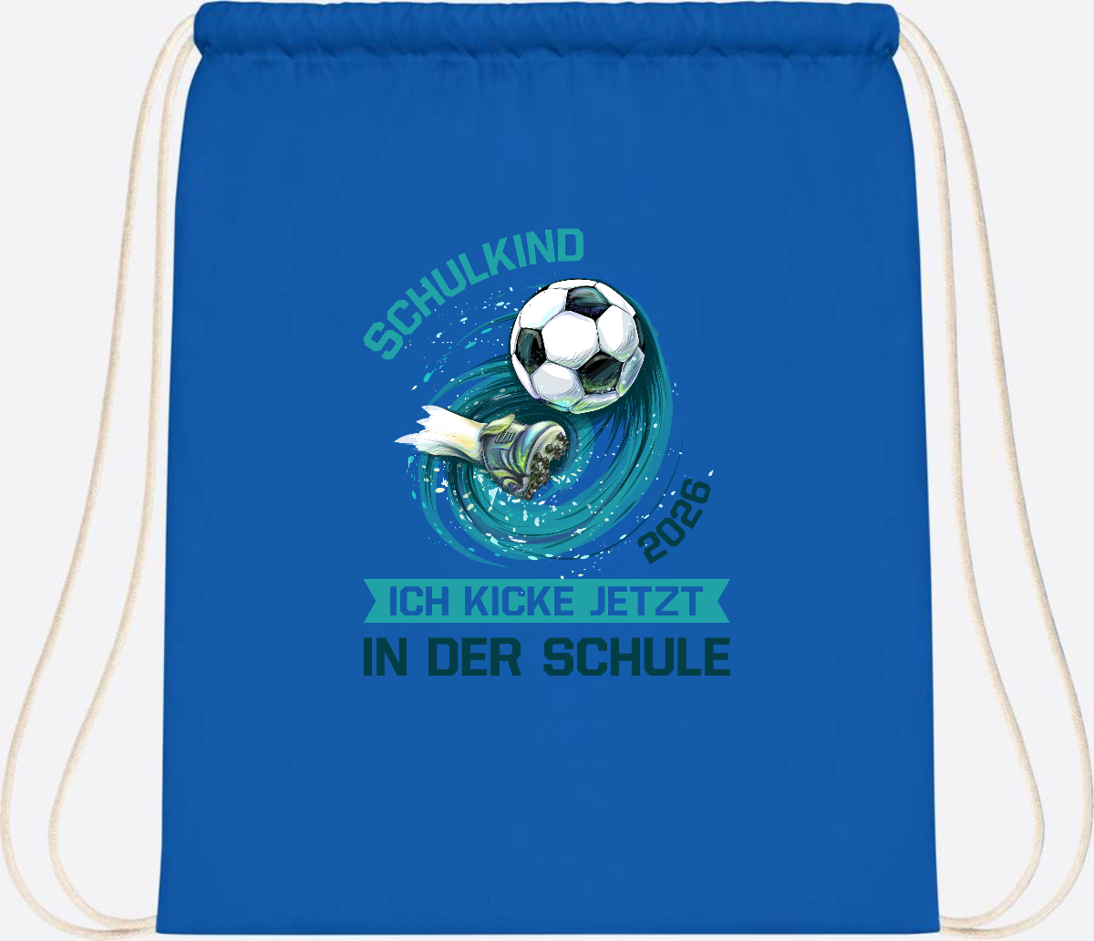 Turnbeutel Fußball Schulkind 2026 – Geschenk zur Einschulung - Sapphire Blue
