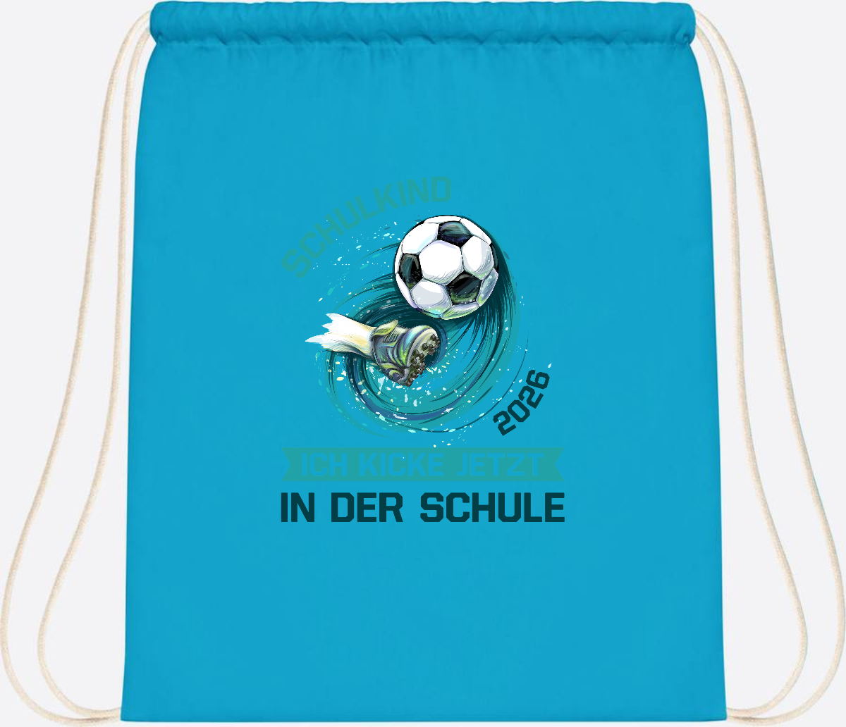 Turnbeutel Fußball Schulkind 2026 – Geschenk zur Einschulung - Surf Blue