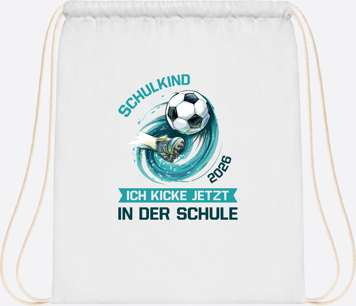 Turnbeutel Fußball Schulkind 2026 – Geschenk zur Einschulung - White