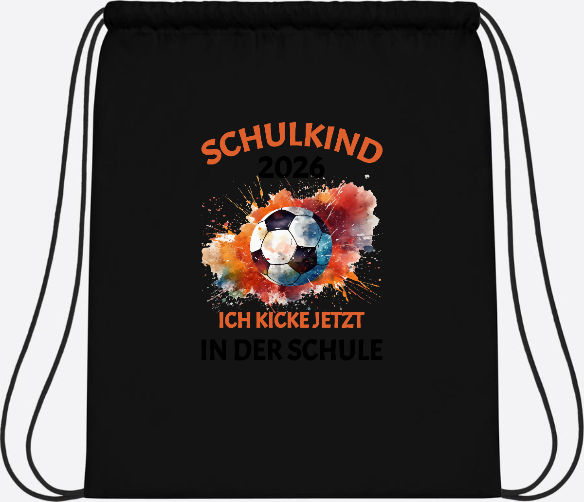 Turnbeutel Fußball Schulkind 2026 - Ich kicke in der Schule - Black/Black