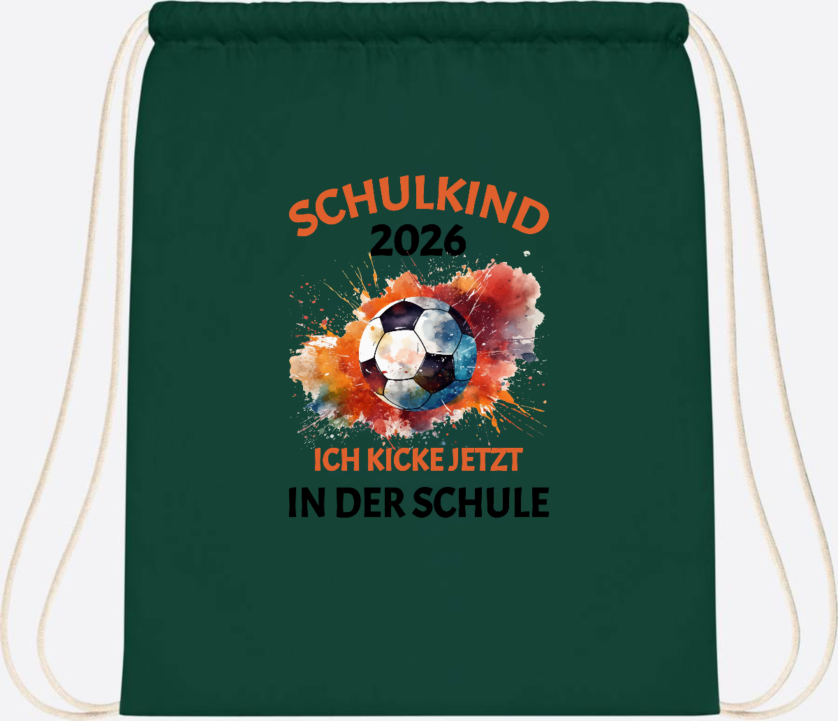 Turnbeutel Fußball Schulkind 2026 - Ich kicke in der Schule - Bottle Green