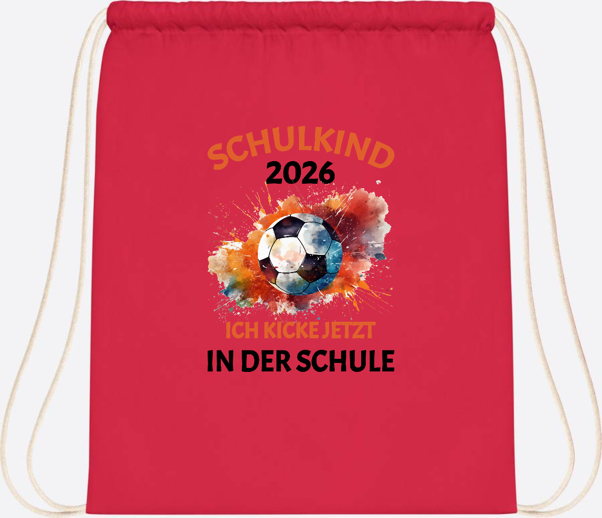 Turnbeutel Fußball Schulkind 2026 - Ich kicke in der Schule - Bright Red