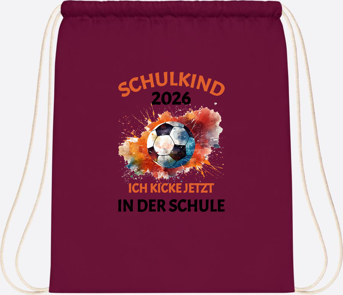 Turnbeutel Fußball Schulkind 2026 - Ich kicke in der Schule - Burgundy