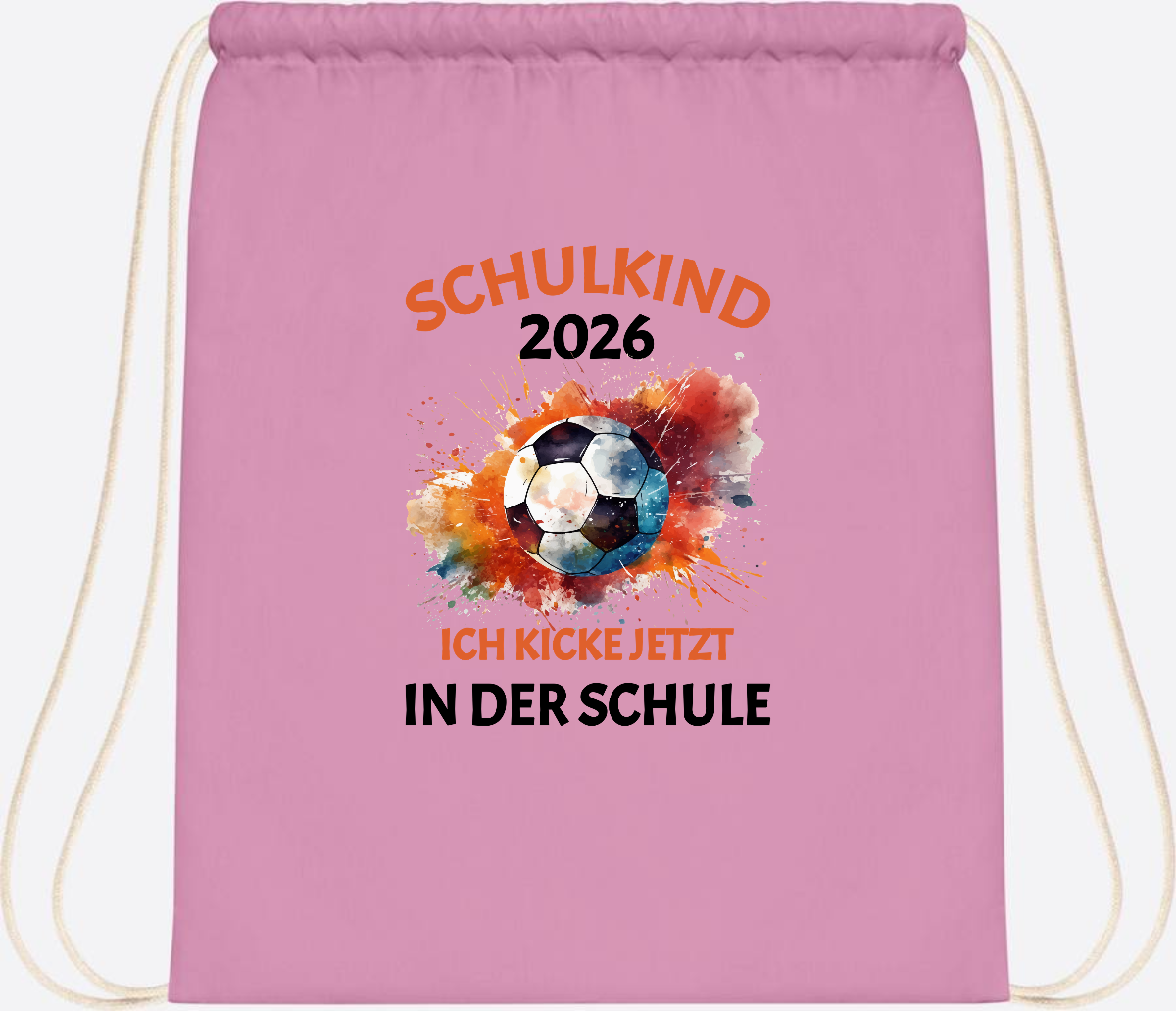 Turnbeutel Fußball Schulkind 2026 - Ich kicke in der Schule - Classic Pink/White