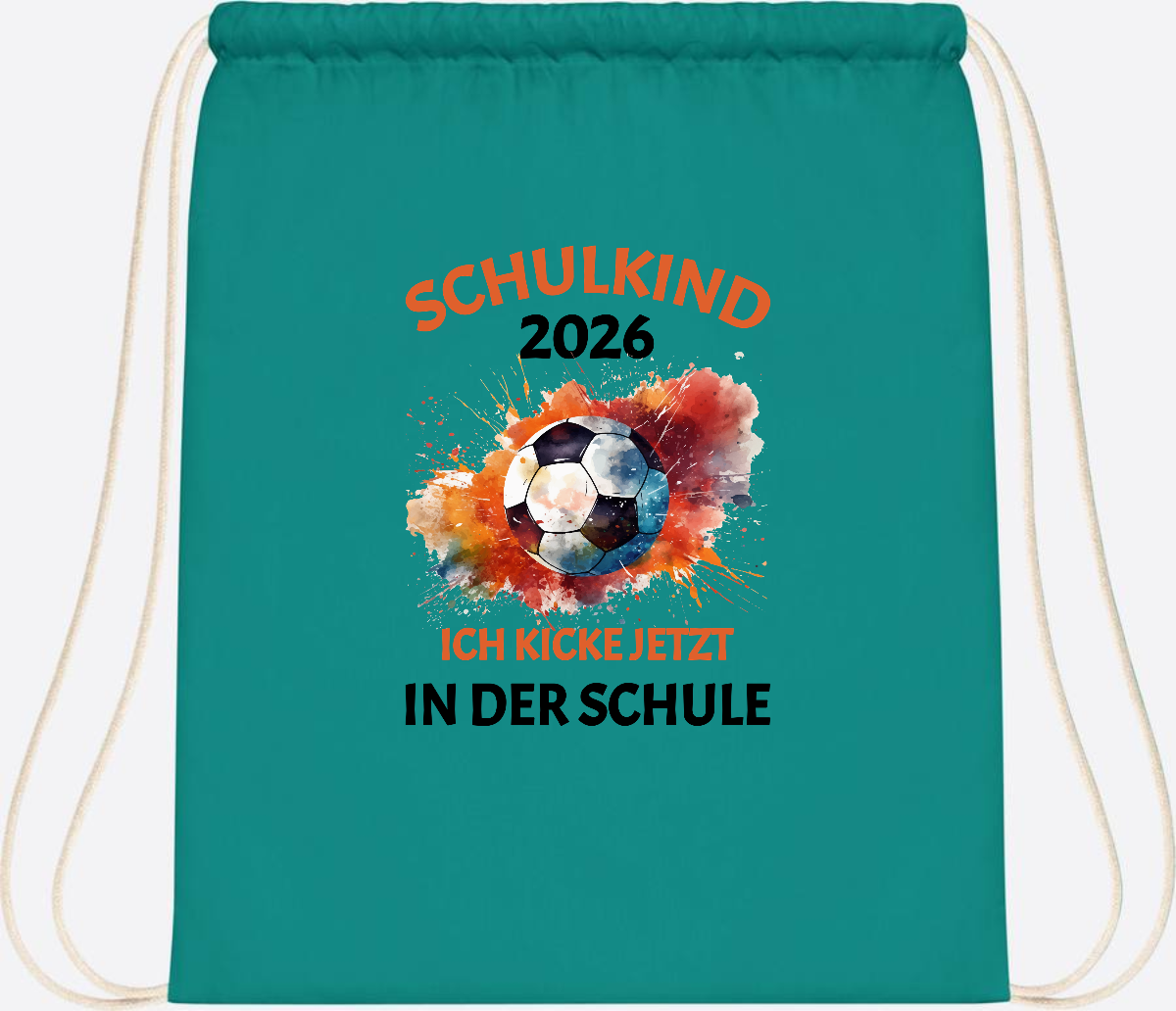 Turnbeutel Fußball Schulkind 2026 - Ich kicke in der Schule - Emerald