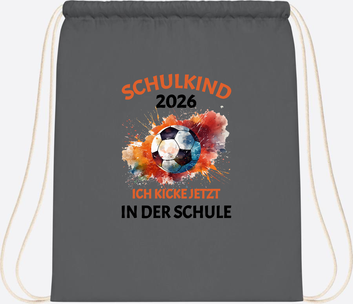 Turnbeutel Fußball Schulkind 2026 - Ich kicke in der Schule - Graphite Grey