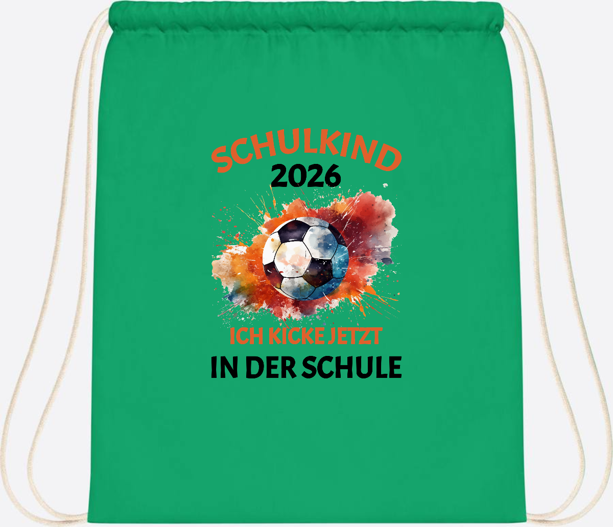 Turnbeutel Fußball Schulkind 2026 - Ich kicke in der Schule - Kelly Green