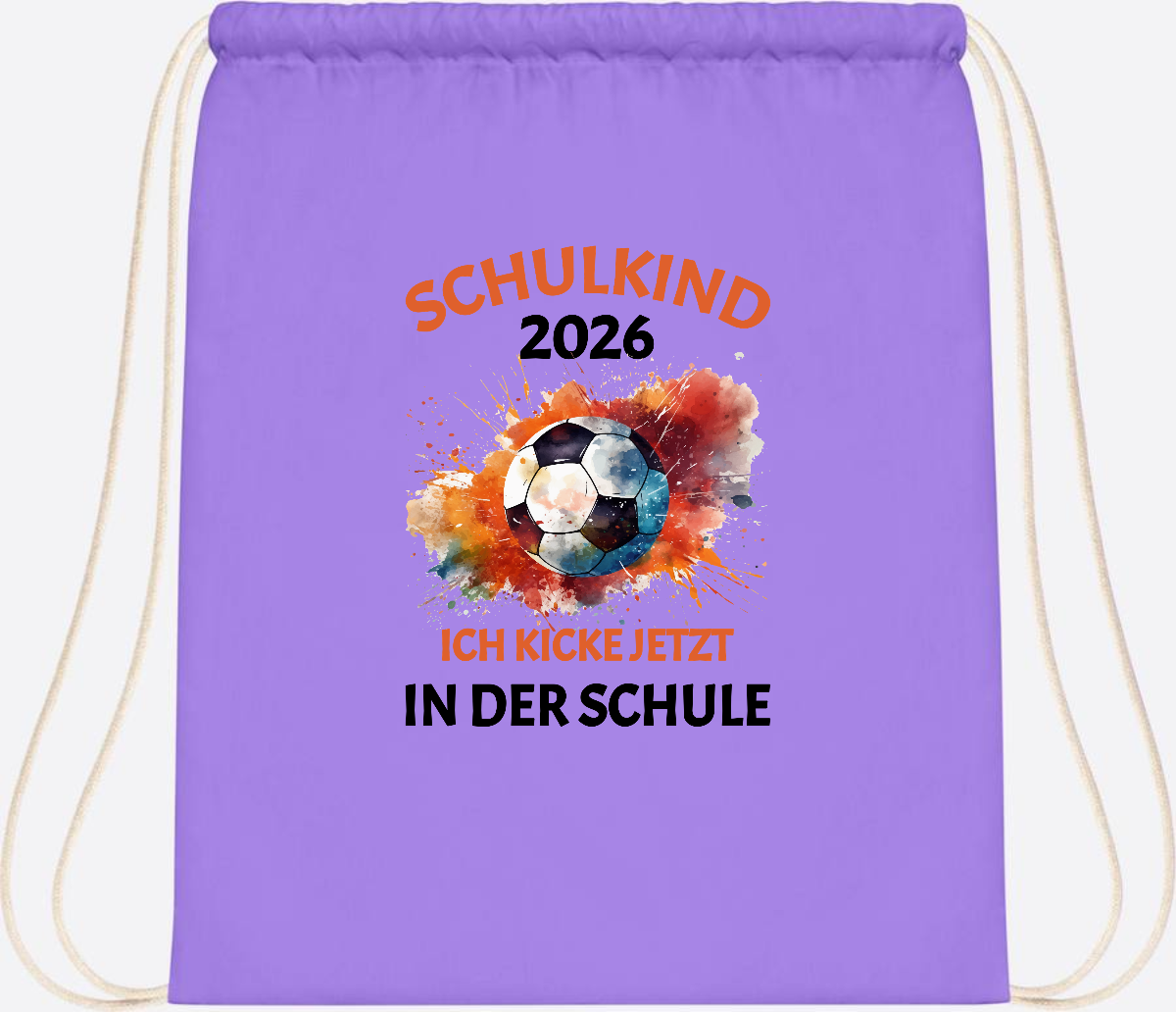 Turnbeutel Fußball Schulkind 2026 - Ich kicke in der Schule - Lavender/White