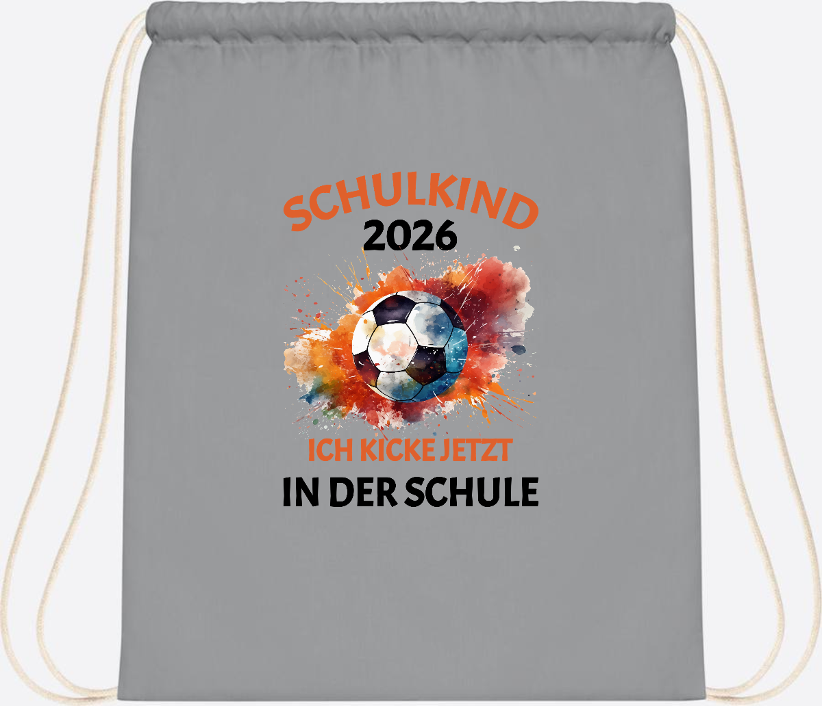 Turnbeutel Fußball Schulkind 2026 - Ich kicke in der Schule - Light Grey