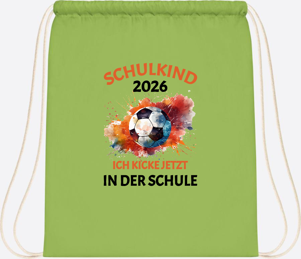 Turnbeutel Fußball Schulkind 2026 - Ich kicke in der Schule - Lime Green