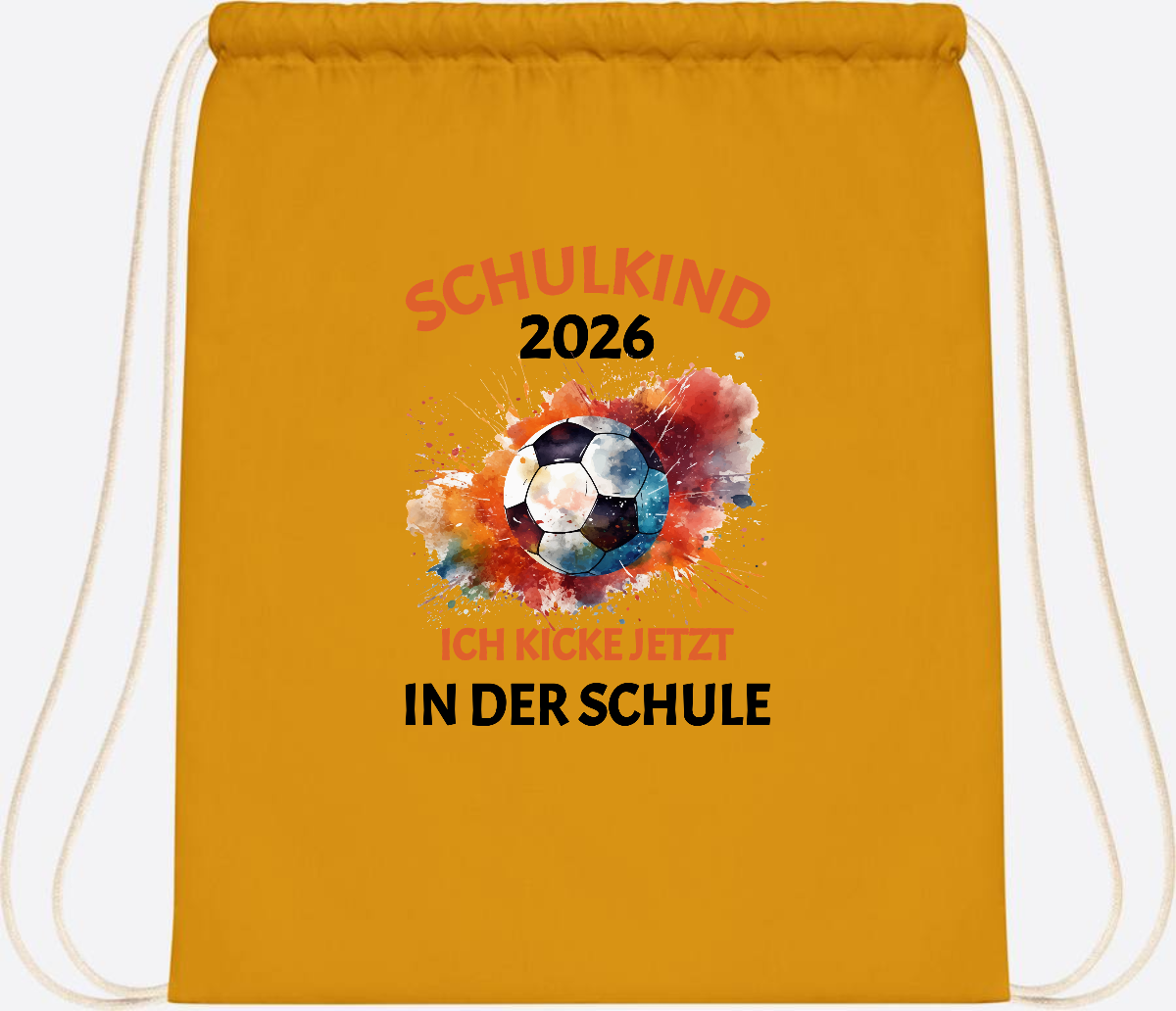 Turnbeutel Fußball Schulkind 2026 - Ich kicke in der Schule - Mustard