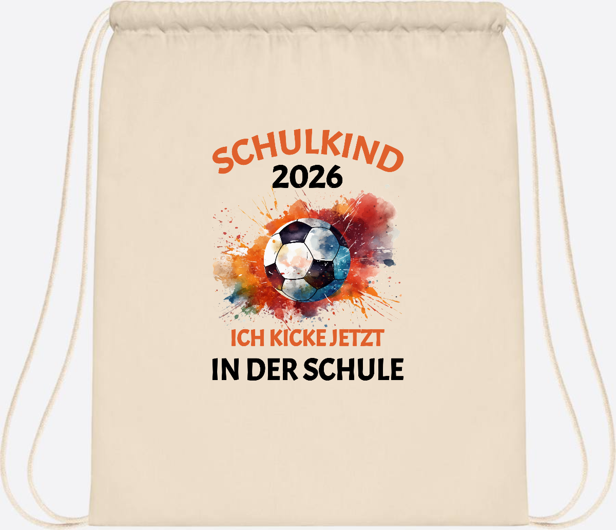 Turnbeutel Fußball Schulkind 2026 - Ich kicke in der Schule - Natural