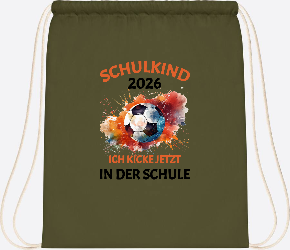 Turnbeutel Fußball Schulkind 2026 - Ich kicke in der Schule - Olive Green