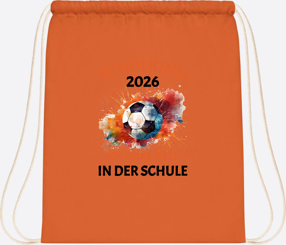 Turnbeutel Fußball Schulkind 2026 - Ich kicke in der Schule - Orange
