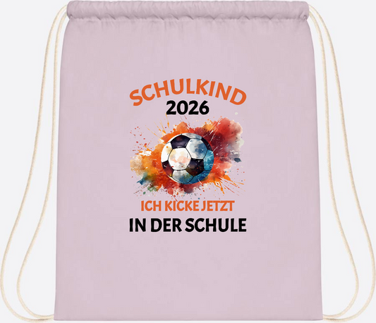 Turnbeutel Fußball Schulkind 2026 - Ich kicke in der Schule - Pastel Pink/White