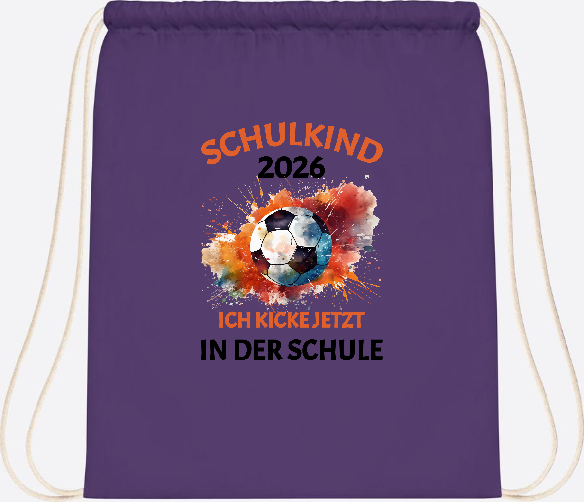Turnbeutel Fußball Schulkind 2026 - Ich kicke in der Schule - Purple