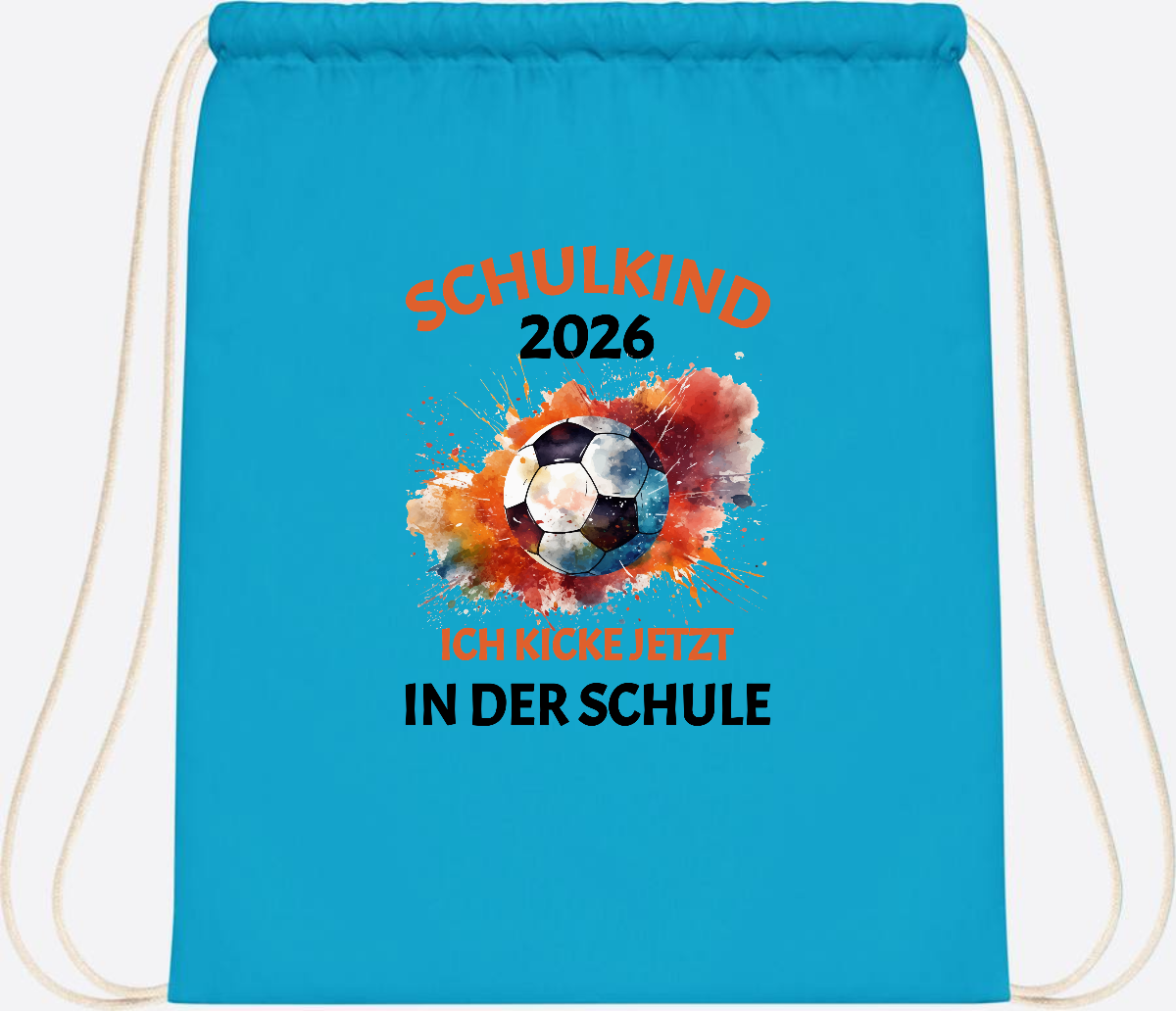 Turnbeutel Fußball Schulkind 2026 - Ich kicke in der Schule - Surf Blue