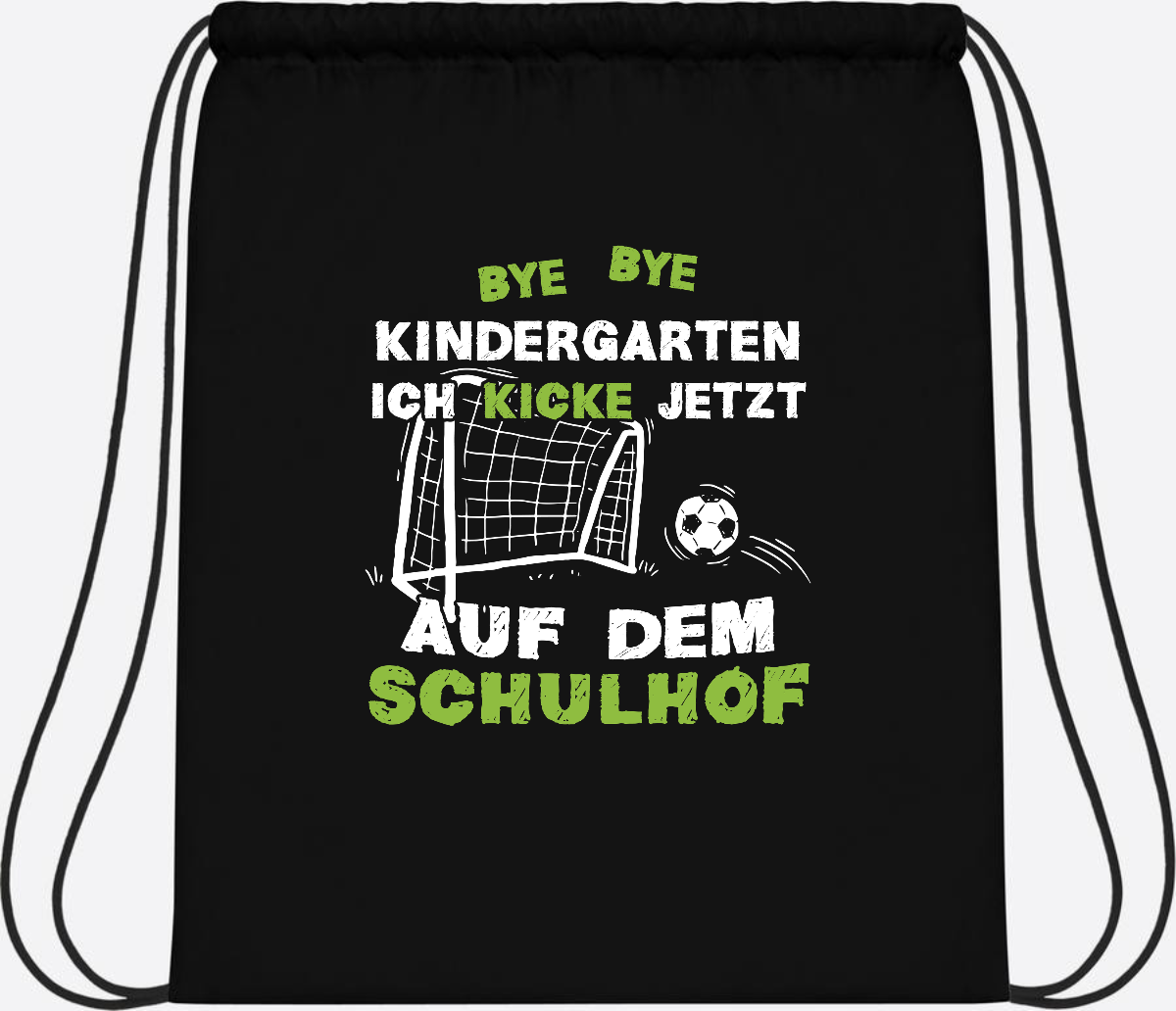 Turnbeutel Fußball zur Einschulung – Bye Bye Kindergarten - Black/Black