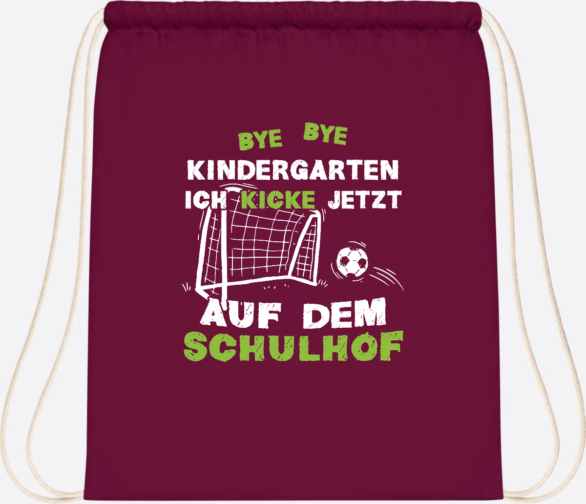 Turnbeutel Fußball zur Einschulung – Bye Bye Kindergarten - Burgundy