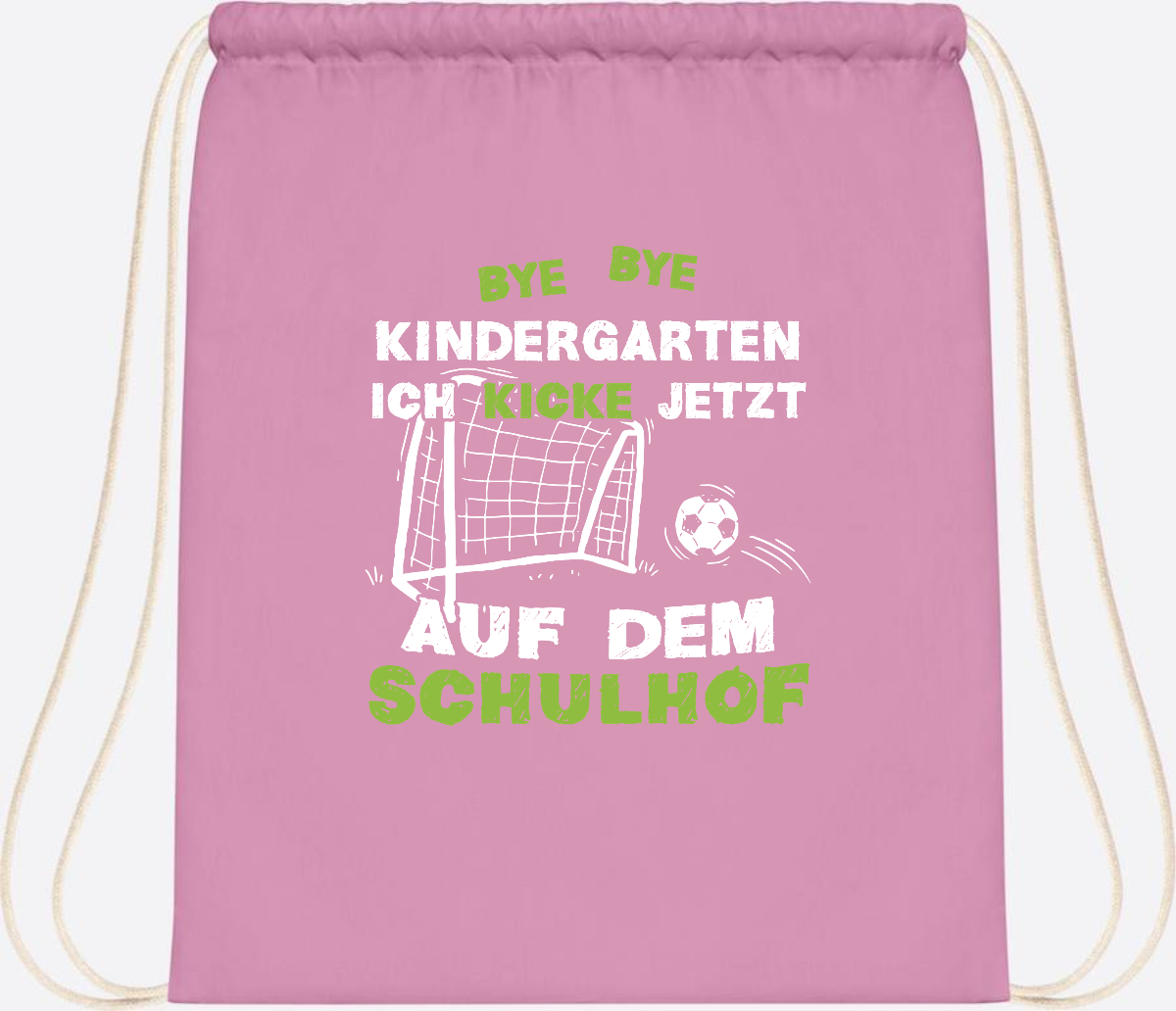 Turnbeutel Fußball zur Einschulung – Bye Bye Kindergarten - Classic Pink/White