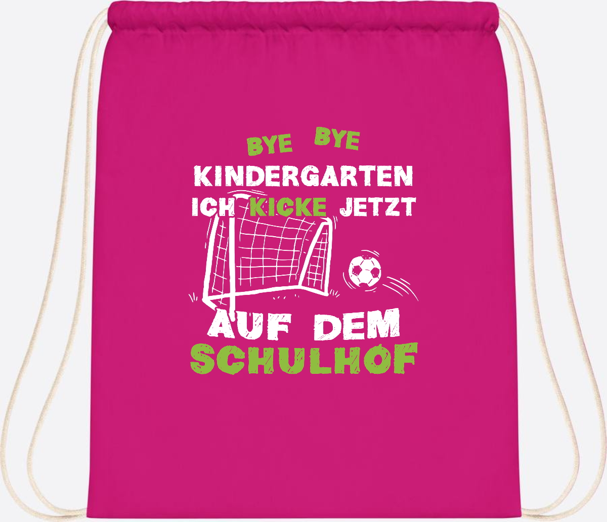 Turnbeutel Fußball zur Einschulung – Bye Bye Kindergarten - Fuchsia