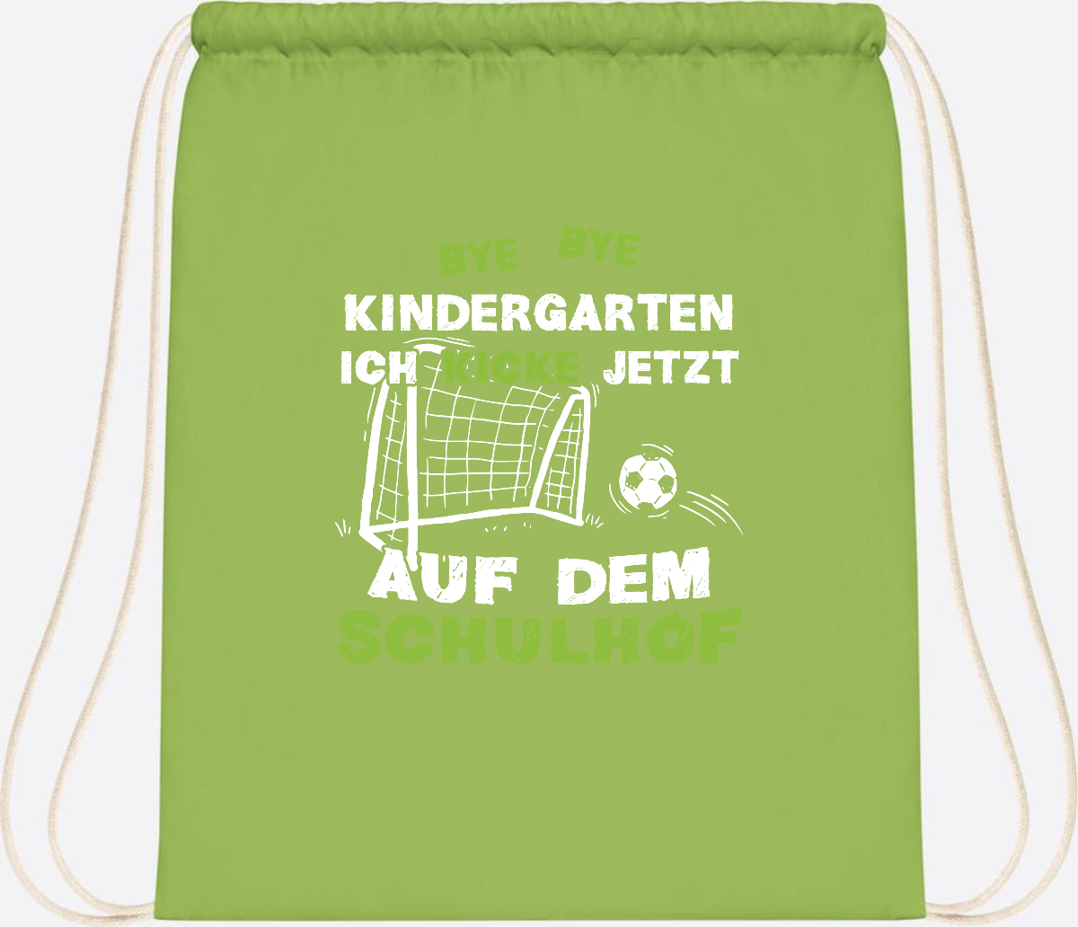 Turnbeutel Fußball zur Einschulung – Bye Bye Kindergarten - Lime Green