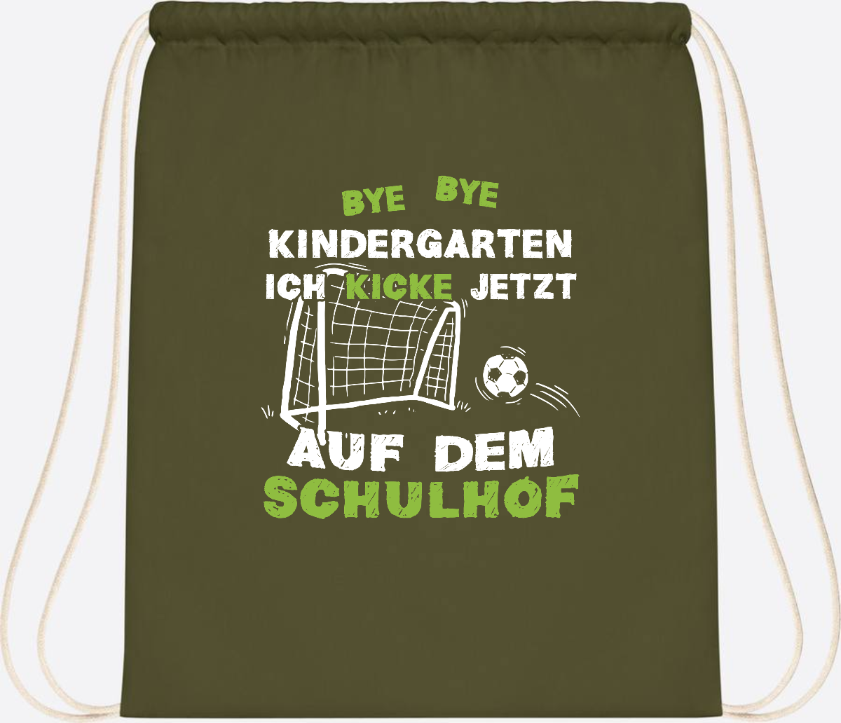 Turnbeutel Fußball zur Einschulung – Bye Bye Kindergarten - Olive Green