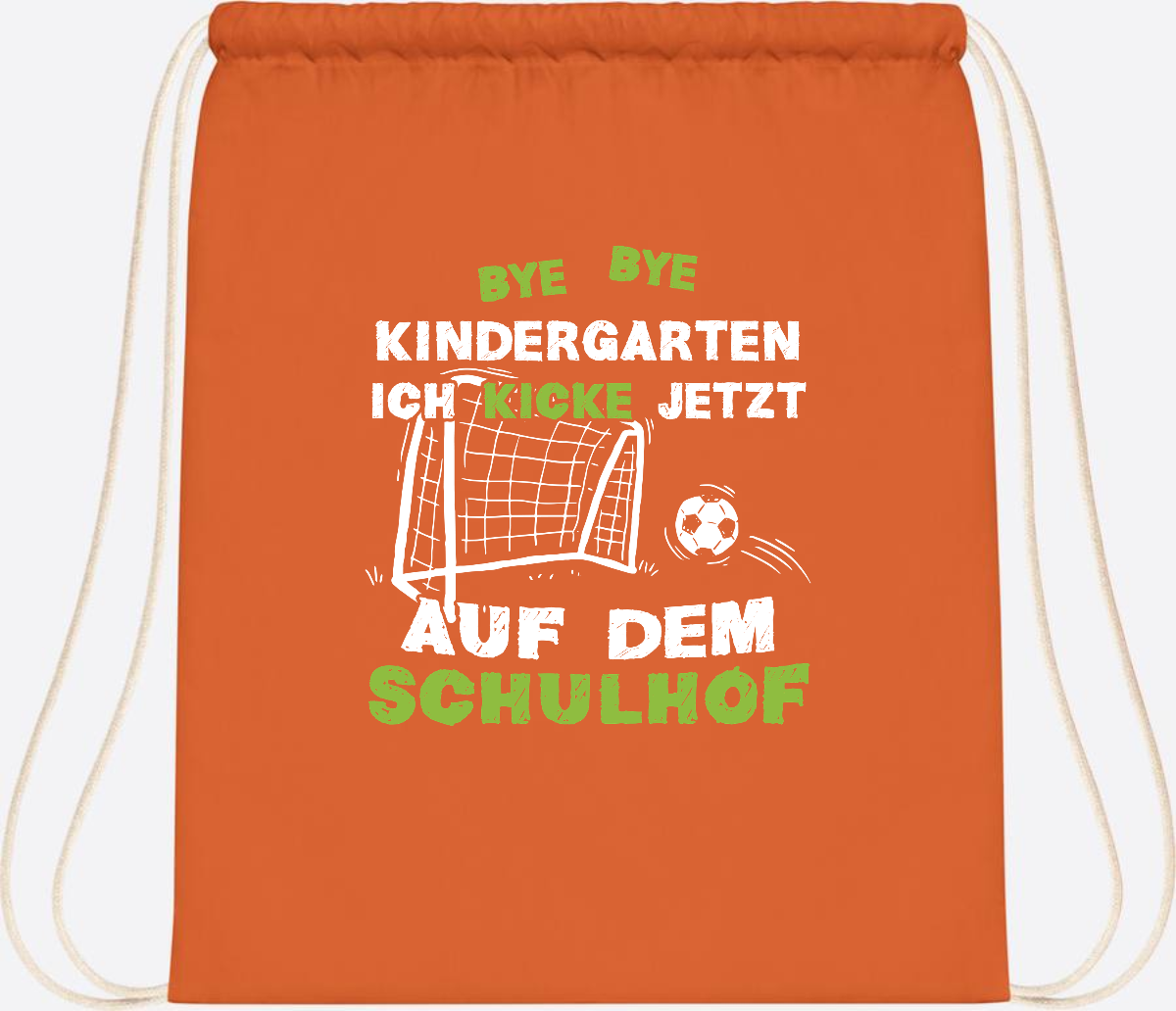 Turnbeutel Fußball zur Einschulung – Bye Bye Kindergarten - Orange