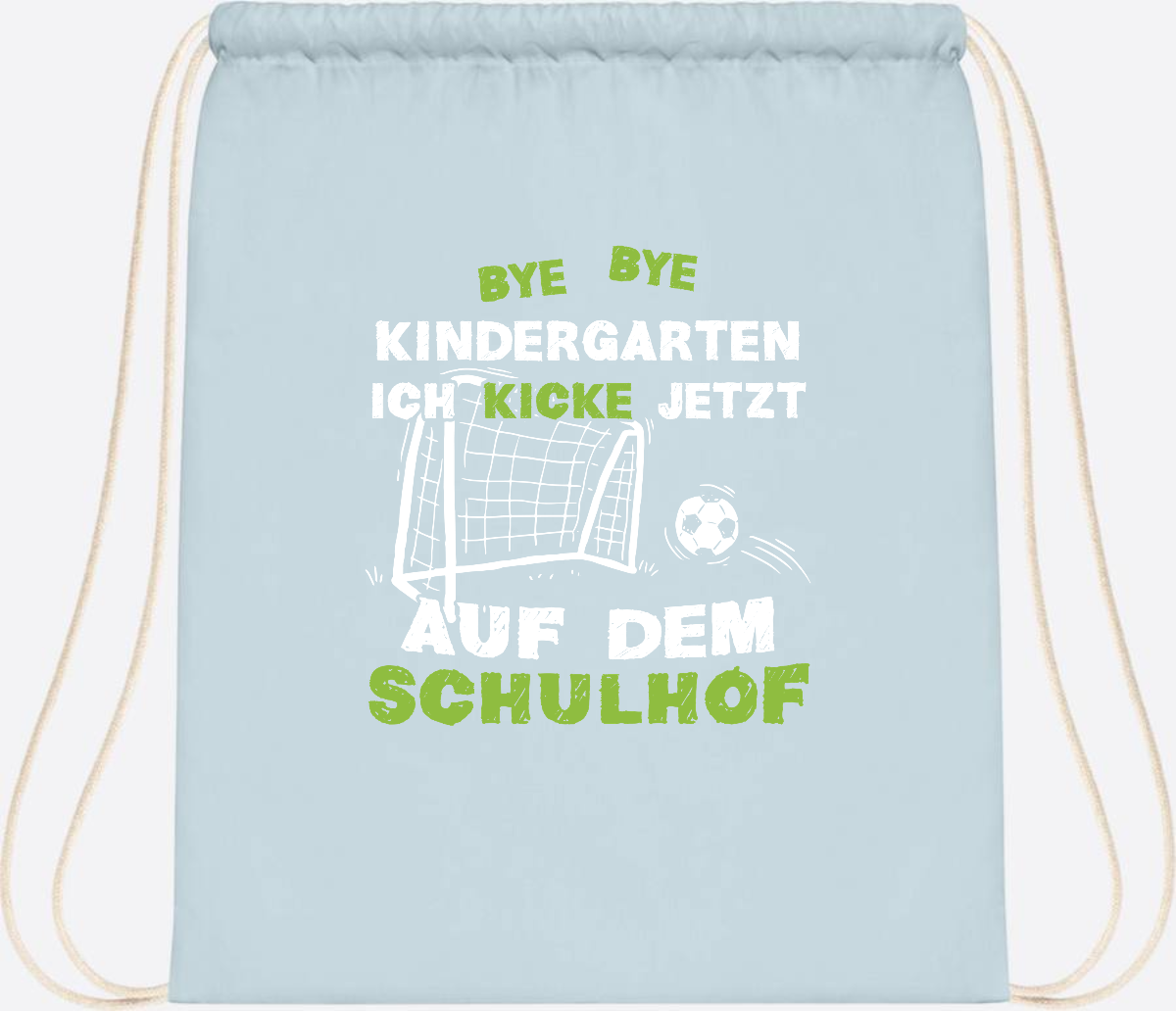 Turnbeutel Fußball zur Einschulung – Bye Bye Kindergarten - Pastel Blue/White