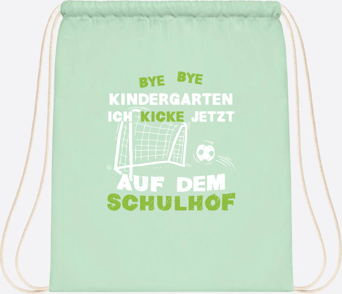 Turnbeutel Fußball zur Einschulung – Bye Bye Kindergarten - Pastel Mint/White