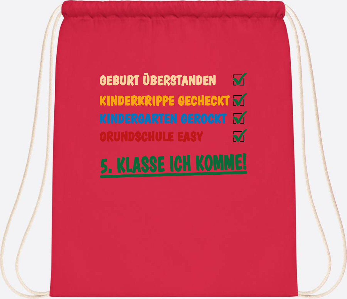 Turnbeutel Grundschule überstanden - 5. Klasse ich komme! - Bright Red