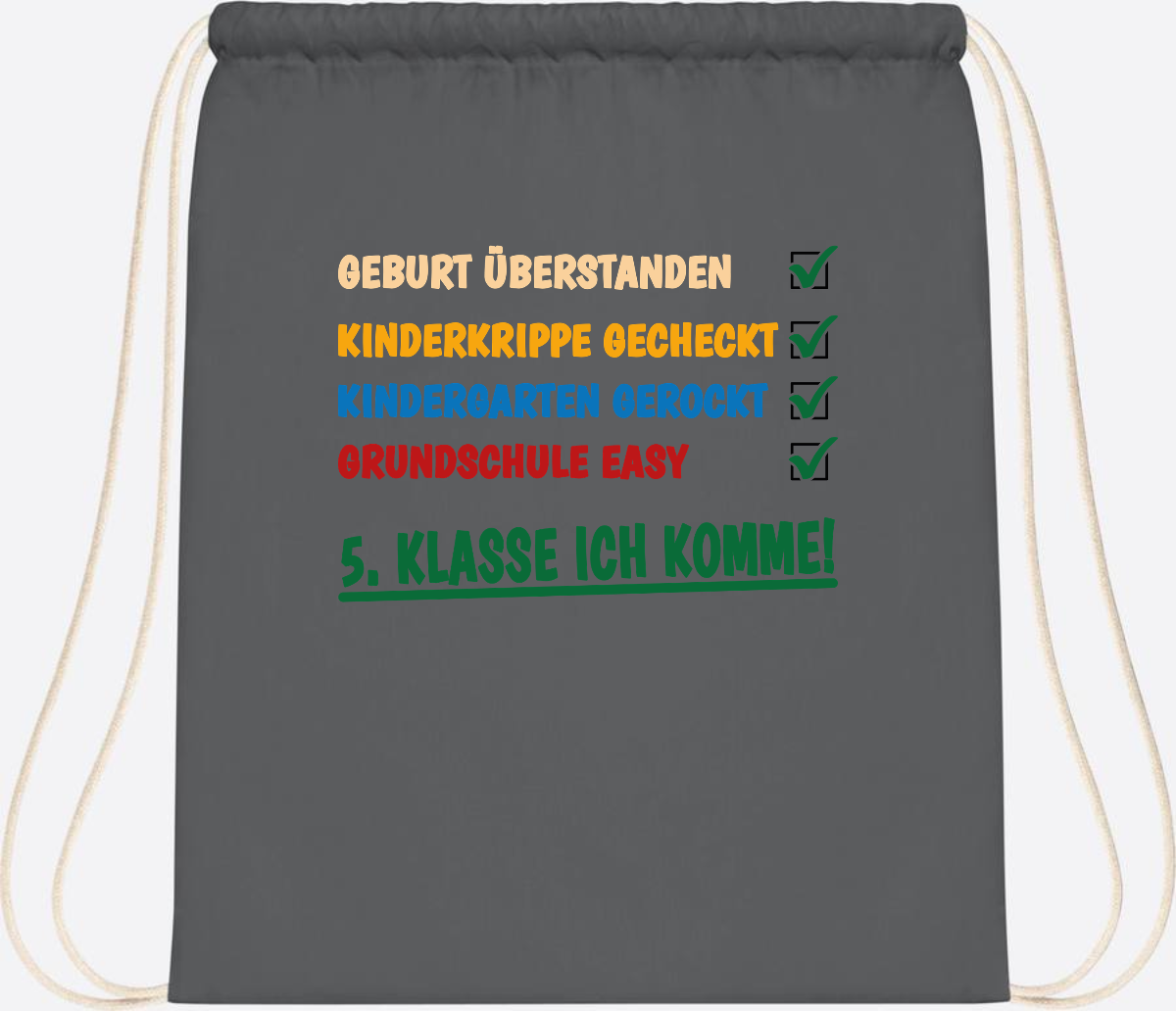 Turnbeutel Grundschule überstanden - 5. Klasse ich komme! - Graphite Grey