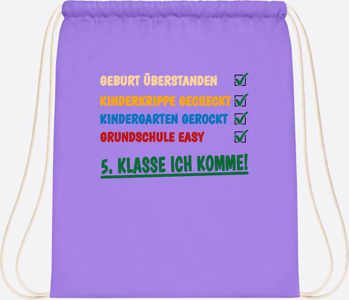 Turnbeutel Grundschule überstanden - 5. Klasse ich komme! - Lavender/White
