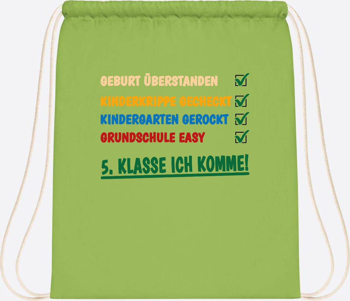 Turnbeutel Grundschule überstanden - 5. Klasse ich komme! - Lime Green