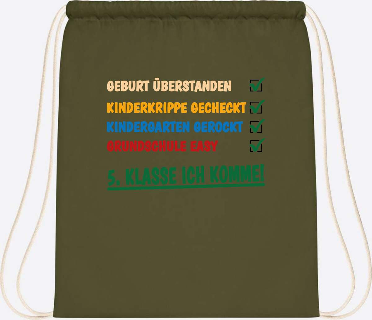 Turnbeutel Grundschule überstanden - 5. Klasse ich komme! - Olive Green