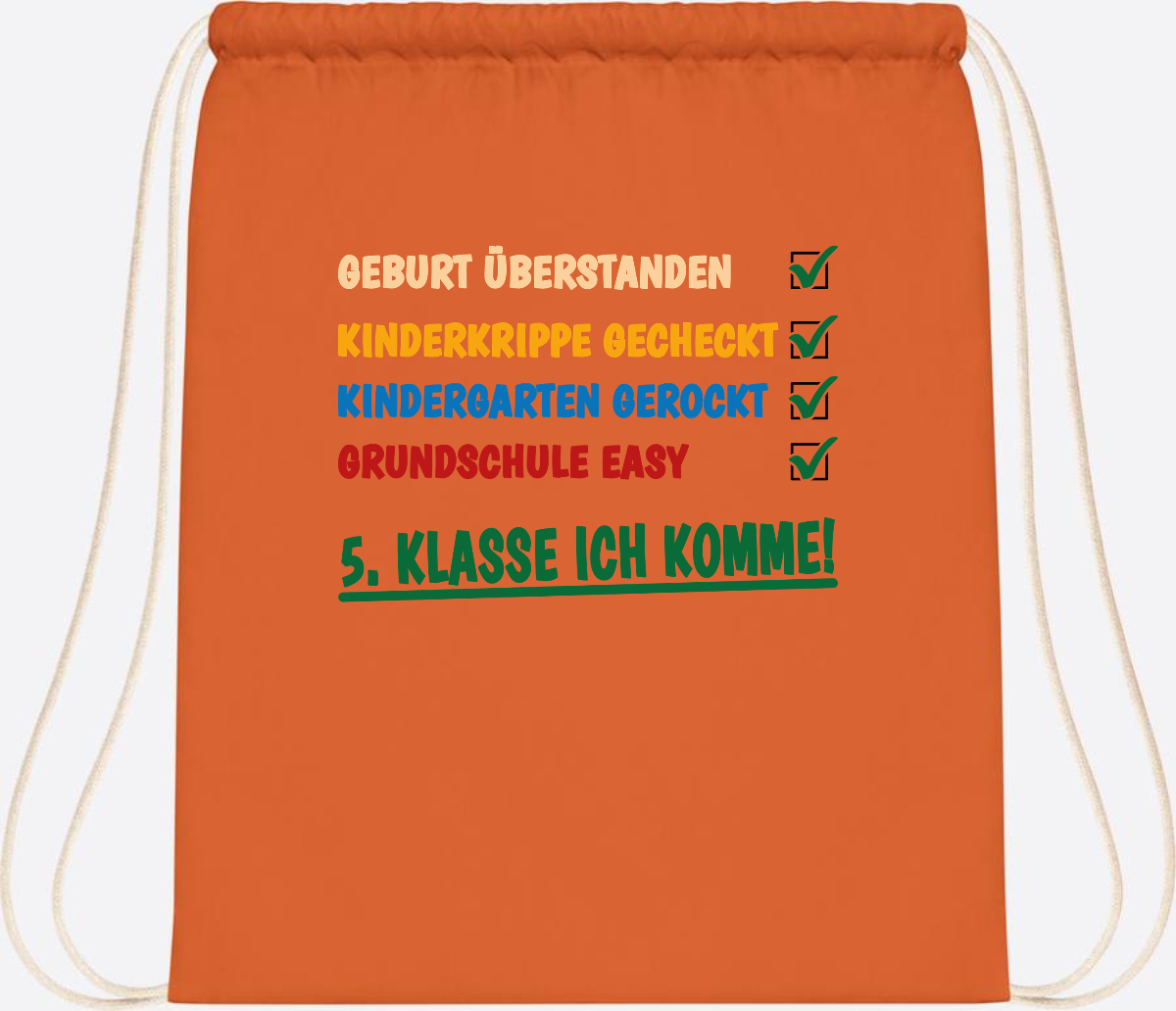 Turnbeutel Grundschule überstanden - 5. Klasse ich komme! - Orange