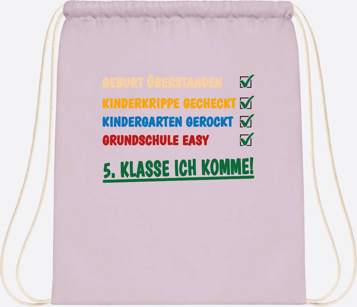 Turnbeutel Grundschule überstanden - 5. Klasse ich komme! - Pastel Pink/White