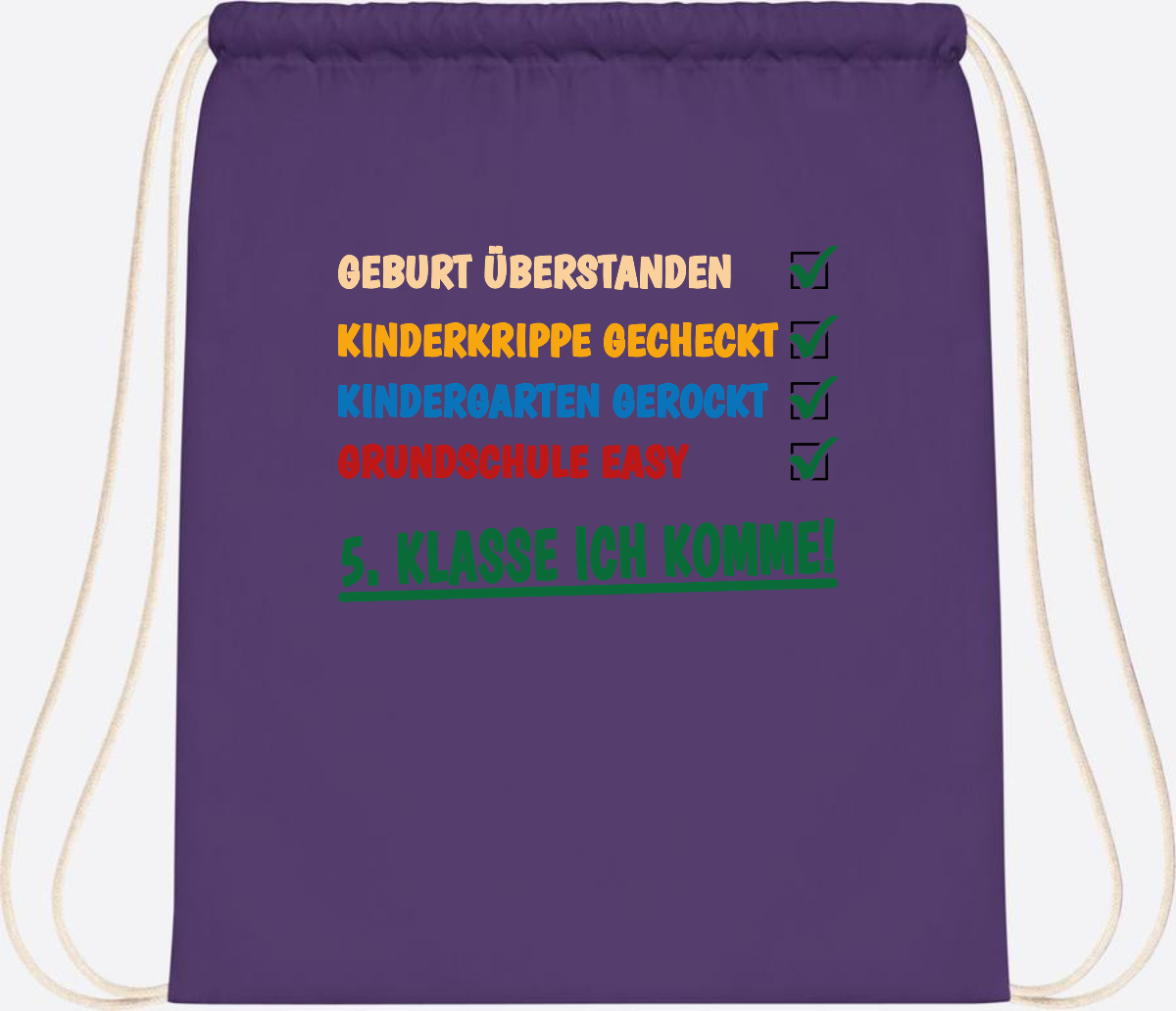 Turnbeutel Grundschule überstanden - 5. Klasse ich komme! - Purple