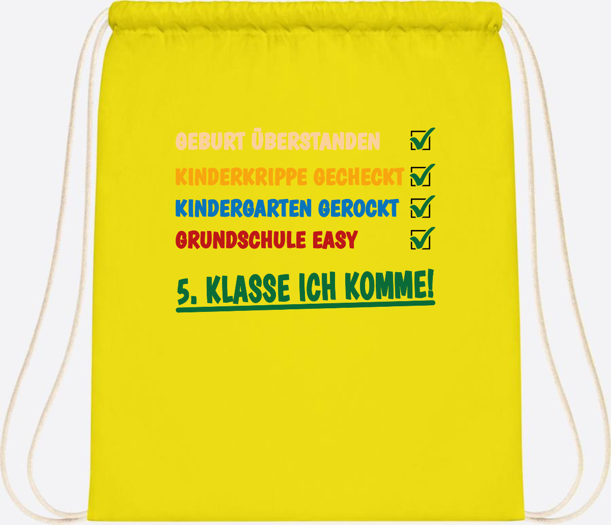 Turnbeutel Grundschule überstanden - 5. Klasse ich komme! - Yellow
