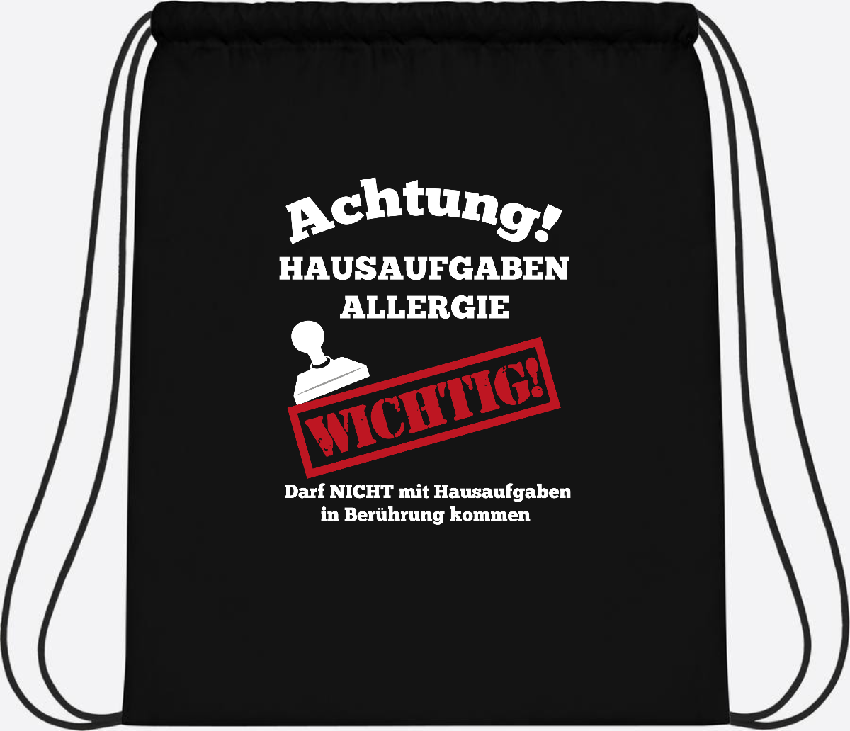 Turnbeutel Hausaufgaben-Allergie mit Name zur Einschulung - Black/Black
