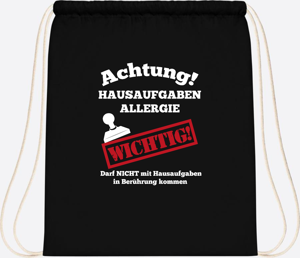 Turnbeutel Hausaufgaben-Allergie mit Name zur Einschulung - Black