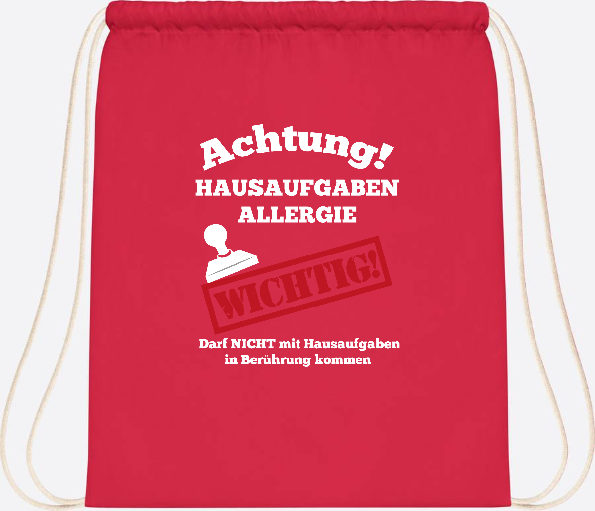 Turnbeutel Hausaufgaben-Allergie mit Name zur Einschulung - Bright Red
